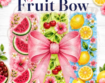 Summer Fruit Bow PNG Watermelon Cherry Lemon Coquette Floral Design