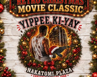 Película navideña clásica para hombre PNG, Yippee Ki Yay, Nakatomi Plaza, camiseta navideña retro de los 80