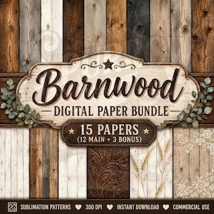 Barnwood Digital Paper Bundle, Rustic Wood Backgrounds, Farmhouse Patterns