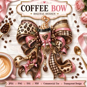 Coffee Bow PNG Design, Whimsical Pink Leopard Glam, Tumbler Sublimation Art