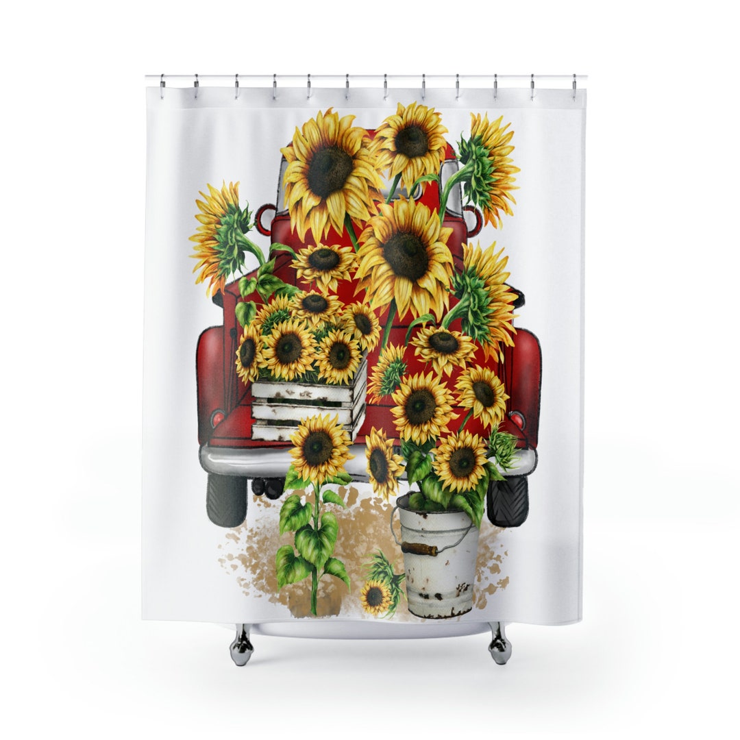 Farmhouse Black Sunflowers Truck Shower Curtains Sunflower Fabric Liner