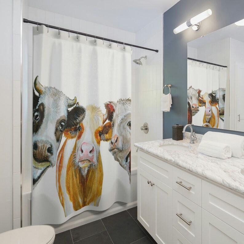 Watercolor Farmhouse Cow Shower Curtains Cow Fabric Liner Etsy