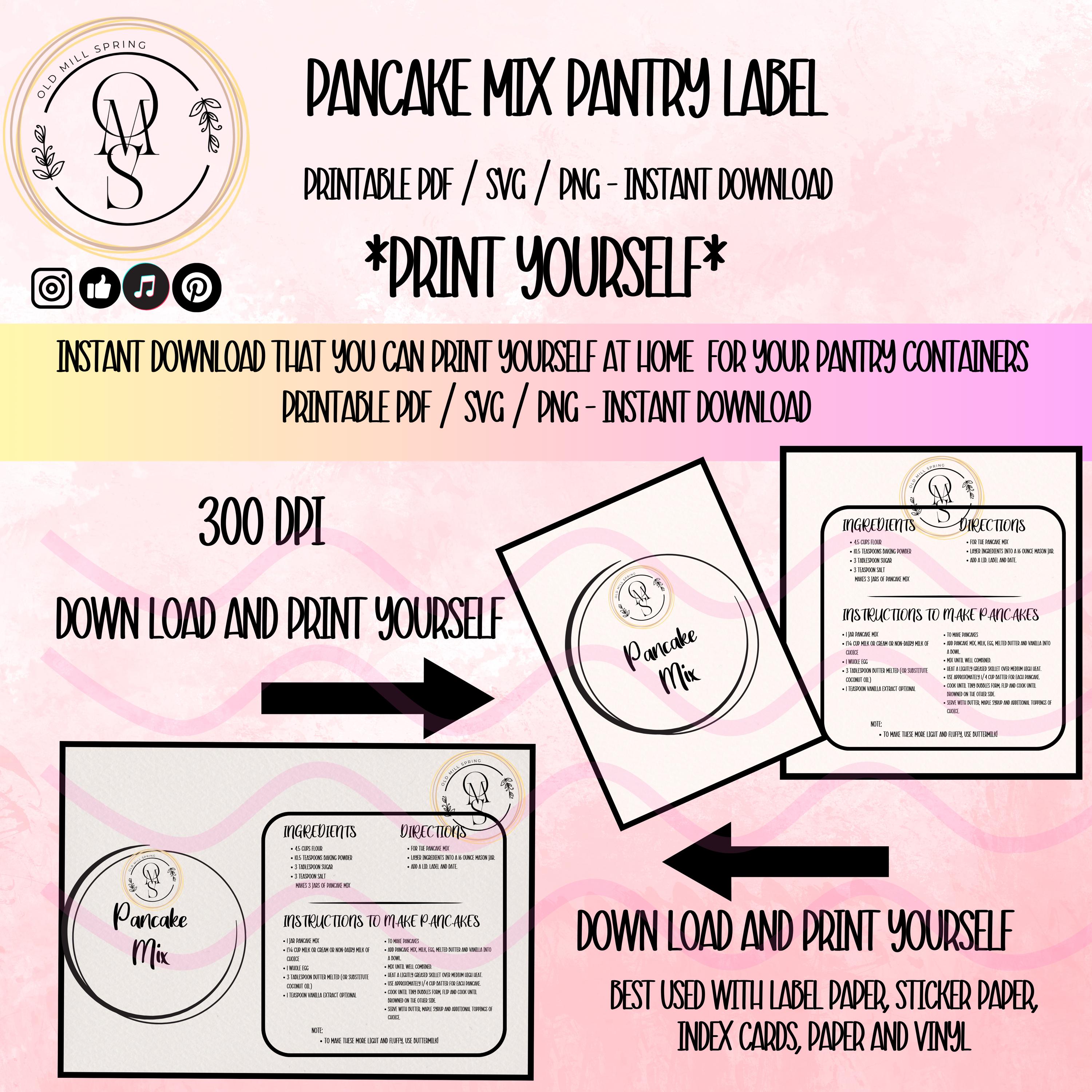 Print at Home Pancake Mix Labels - PDF / SVG / PNG, Old Mill Spring ...