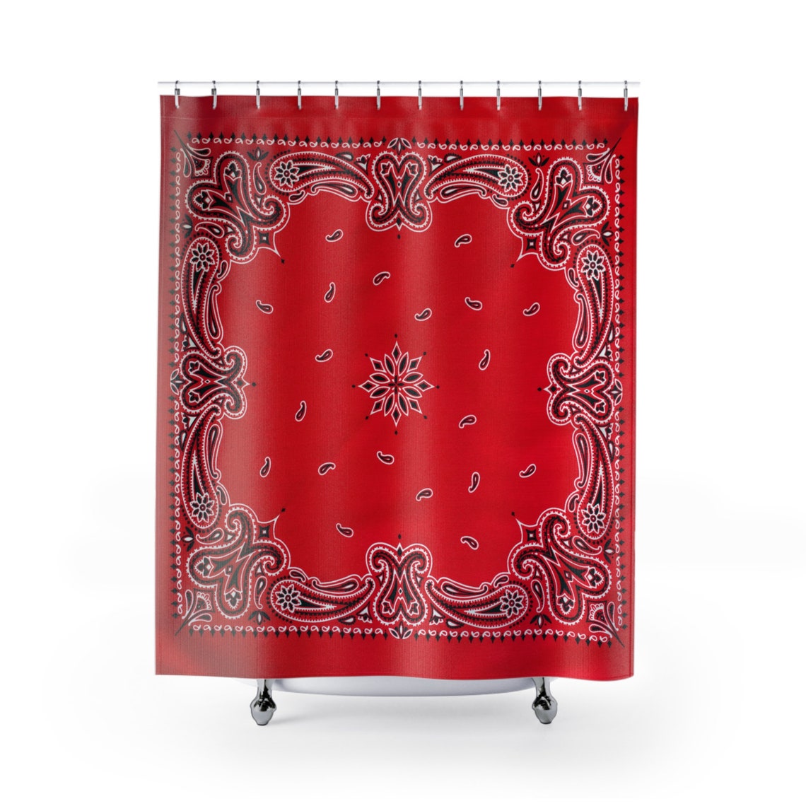 Red Bandana Shower Curtain, Rustic Farmhouse Designer Shower Curtain