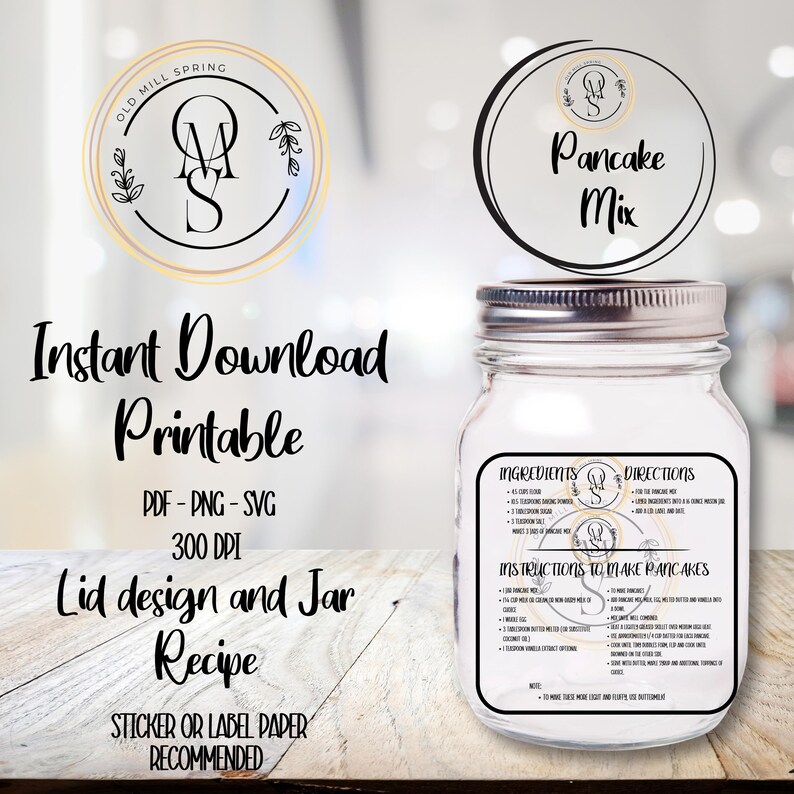 Printable Pancake Mix Jar Labels: Homemade Recipe (PDF/SVG/PNG) - Etsy