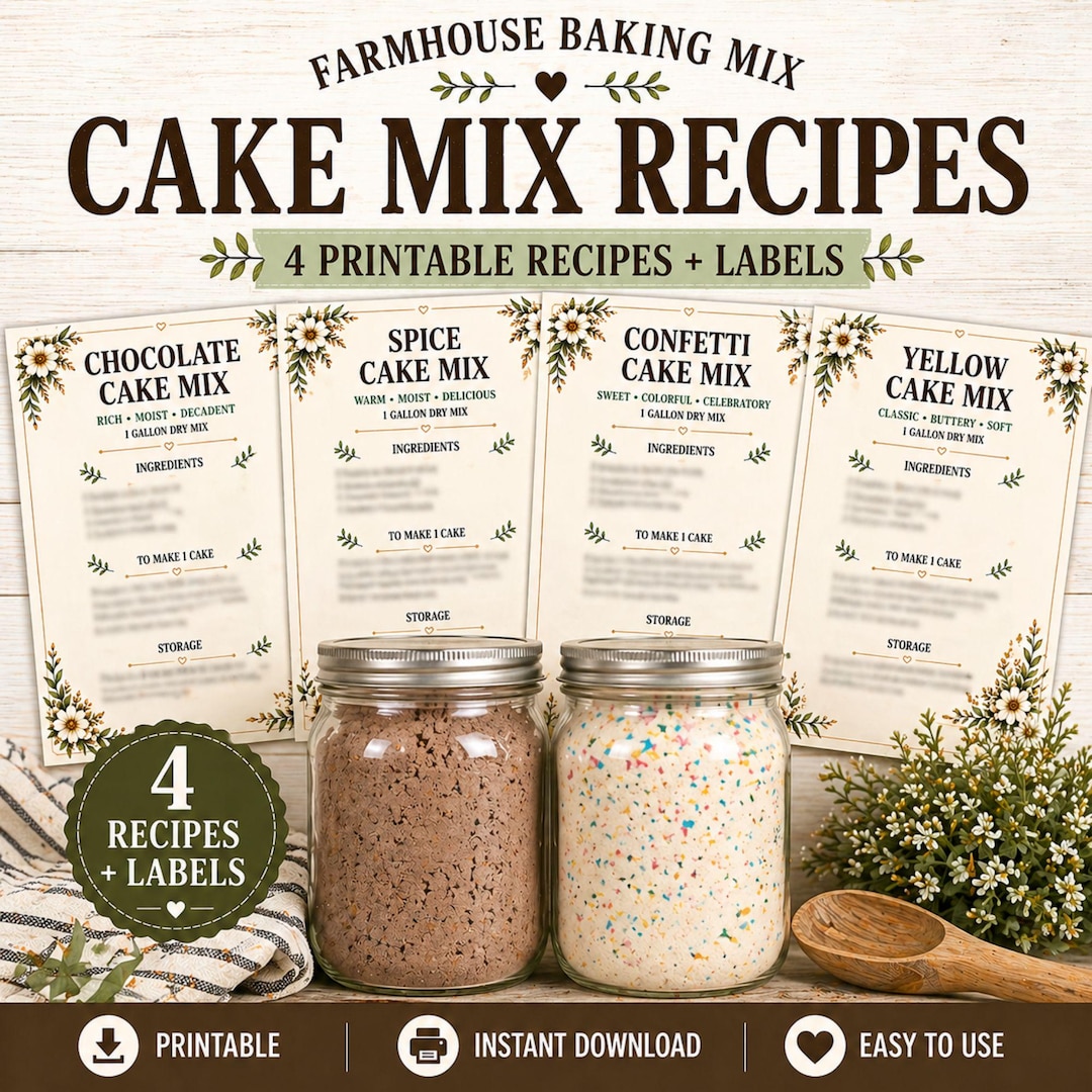 Farmhouse Cake Mix Recipes Printable Labels Bundle (digital Download ...