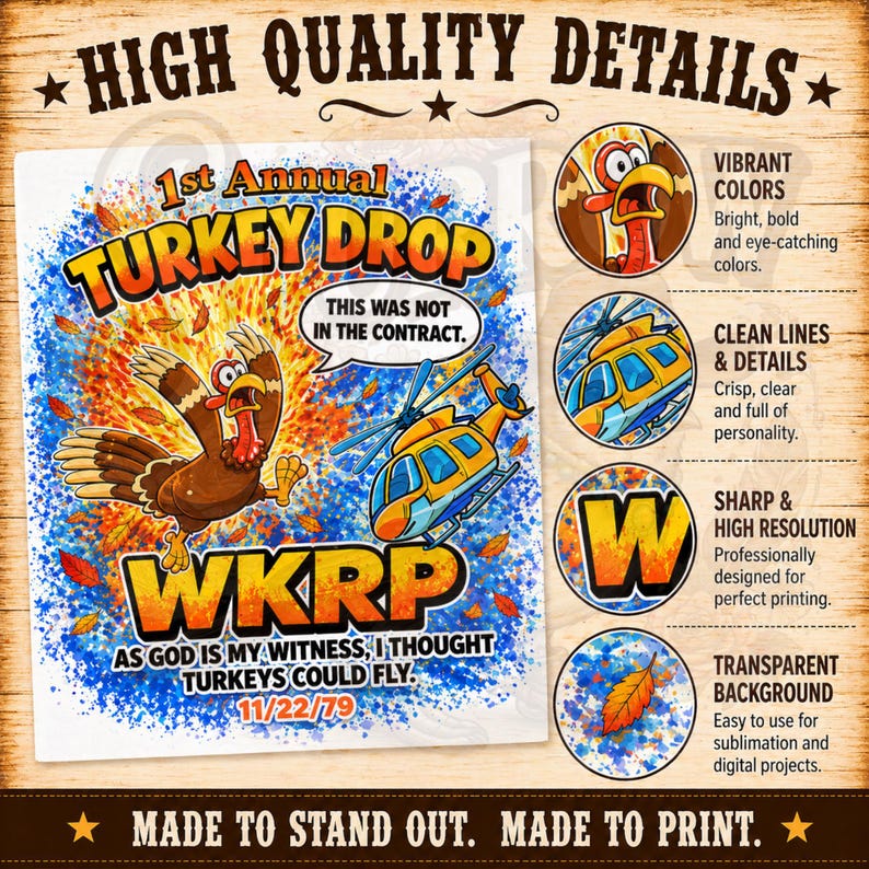 Turkey Drop Turkey Drop PNG Funny Thanksgiving Shirt Design Vintage Sitcom ...