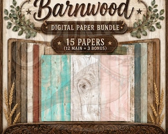 Colored Barnwood Digital Paper Bundle, Rustic Wood Backgrounds, Farmhouse Scrapbook Paper