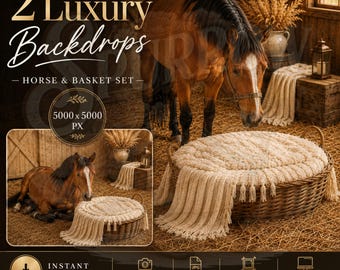 Horse Basket Backdrop Set Newborn Photography Background Western Barn Digital Composite