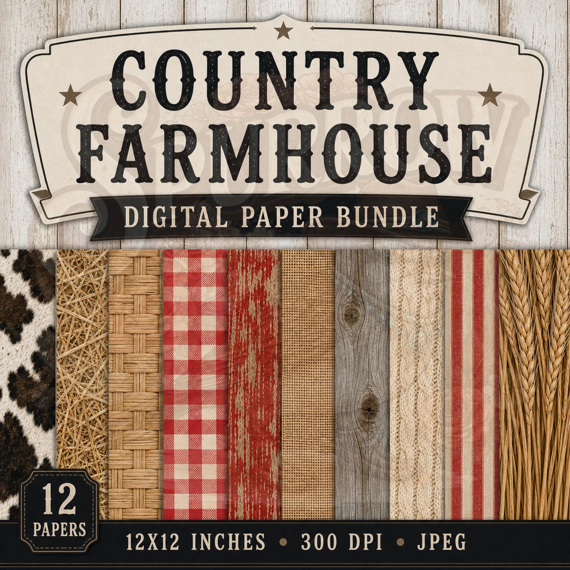 Country Farmhouse Digital Paper Bundle Rustic Scrapbook Backgrounds 12 ...