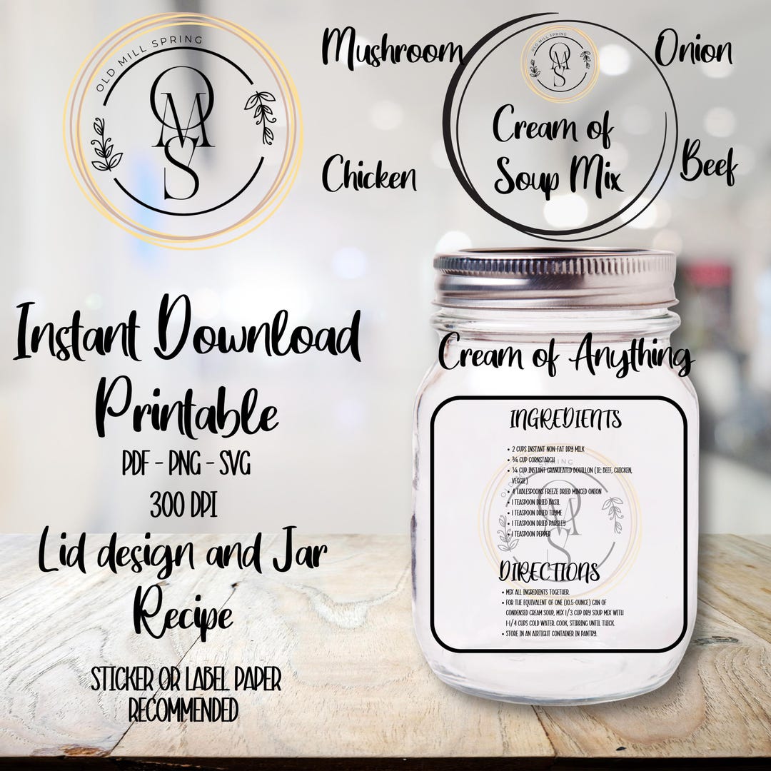 Printable Cream Soup Mix Labels - Instant Download for Chicken, Beef ...