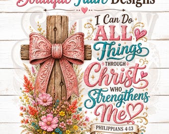 Boutique Faith Designs PNG Western Cross Pink Bow Christian Floral Artwork