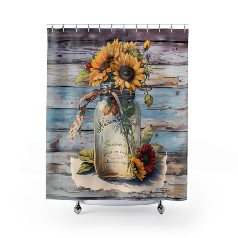 Farmhouse Sunflower Mason Jar Shower Curtain Rustic Etsy