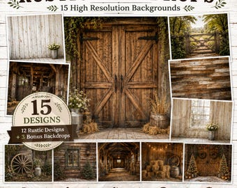 Rustic Backdrops Bundle, Farmhouse Photography Backgrounds, Barn Door Photo Backdrops