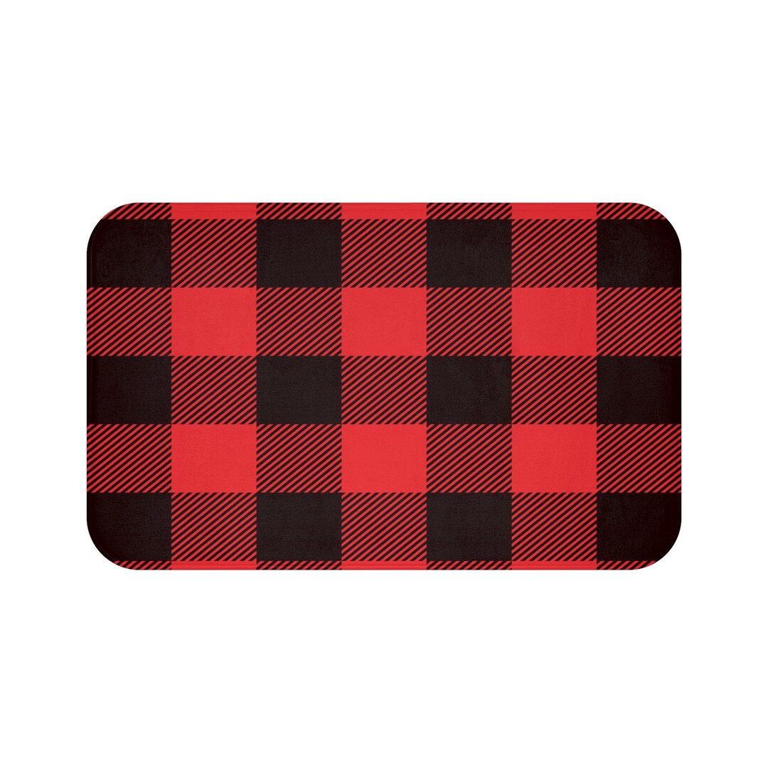 Red and Black Plaid Bath Mat Etsy