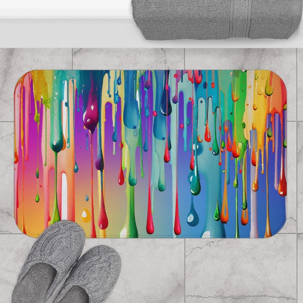 Rainbow Drip Bathmat, Rainbow Bathroom Decor, Rainbow Non Slip Mat, Rainbow Drops