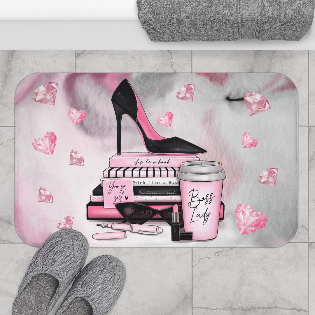 Pink Bathroom Mat Pink Fashion Girly Women Bathroom Decor Etsy