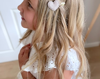 Jolie barrette à cheveux « Pauline » pour filles avec des cœurs en lot de 2 | Pince à cheveux fille coeur | Tissu pince à cheveux | Pince à cheveux pour enfants