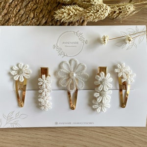 Hair clip set “Edelweiss” for girls with white lace flowers and pearls | Hair accessories communion baptism | Hair clips white flowers |