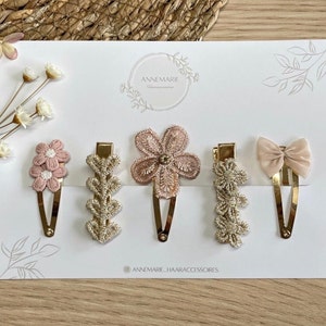 Hair clip set for girls with pink and gold flowers | Hair clips girls | Children's hair clips boho | Gift for girls