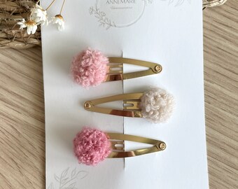 Hair clips “Emma” for girls with cute teddy fur pompoms | Hair clip children | Children's birthday gift idea