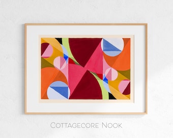 Abstrakter geometrischer Druck, farbenfrohe moderne Kunst, Kreis-Dreieck-Design (digitaler Download)