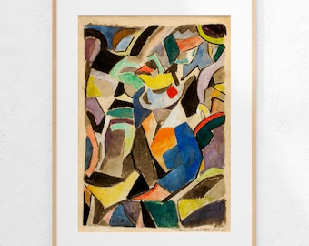 Bunte Abstrakte Versteckte Figur Kunstdruck, Restaurierte Carl Newman Zeichnung, (Digitaler Download)