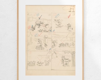 Flugzeug verrückt Vintage Disney Animation, Mickey Mouse Storyboard Skizze, Ub Iwerks Zeichnung (digitaler Download)