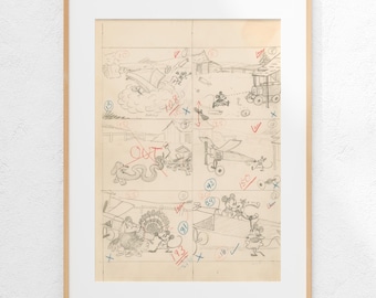 Plane Crazy 1928 Disney Storyboard Art, Vintage Mickey Mouse-Animations-Skizze (Digitaler Download)