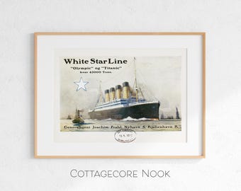 White Star Line Titanic Ozeandampfer Illustration Postkarte 1912, Nautische Wanddekoration (Digitaler Download)