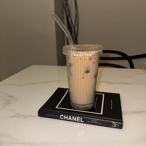 Ribbed Iced Coffee / Smoothie / Matcha / Juice Glass With Lid & Glass Straw