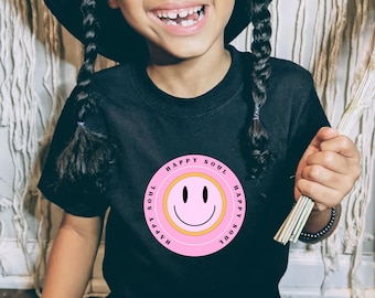 Happy Soul Youth Tee, Neon Smiley Face Kid's Shirt, Retro Smiley Face Children's Tee, Trending Smiley Face Tees, Bestseller Smiley Face Tee