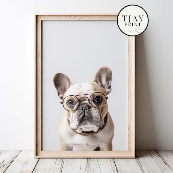 Funny Bulldog Dog Wearing Glasses Digital Download Decorative