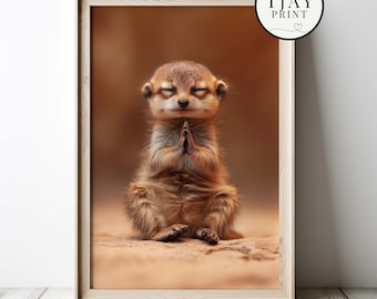Meerkat Doing Yoga, Digital Download, Decorative Charming Wall Art, Quirky Hipster Animal Portrait, Funny Cute Animals, Meditation