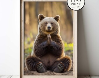 Bear Doing Yoga, Digital Download, Decorative Charming Wall Art, Quirky Hipster Animal Portrait, Funny Cute Animals, Meditation Art