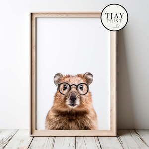 Cute Quokka with Glasses Digital Download Decorative Charming Stylish Wall Art Whimsical Hipster Animal Portrait Funny Wildlife