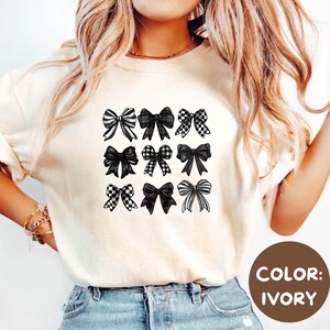 Comfort Colors® Checkered Bow T-Shirt, Coquette Bow Shirt, Bows Shirt, Black Bow Shirt, Retro T-Shirt