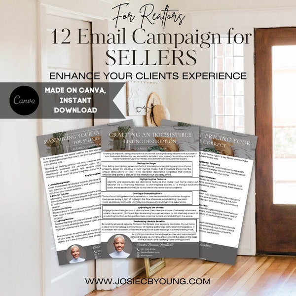 12 Realtor Email Drip Campaign for Sellers | Real Estate Email Drip | Realtor Marketing Guides | Home Selling Tips | Real Estate Templates