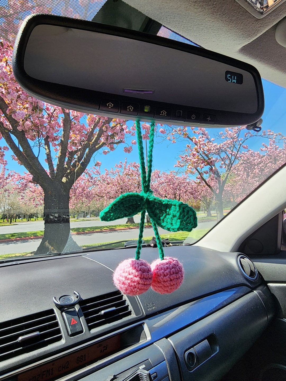 Pink Cherry Crochet Handmade Car Accessories, Pink Cherry Crochet