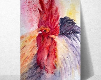 Aquarell Wandkunst, Aquarell Hahn Malerei, Hahn Kunstdruck, Bauernhof Tier Kunst, Geschenk Kunst Ideen.