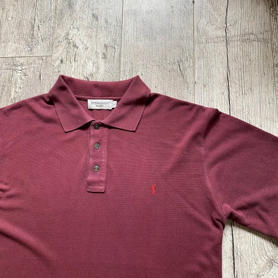 Yves Saint Laurent men’s Vintage burgundy polo sh… - image 7