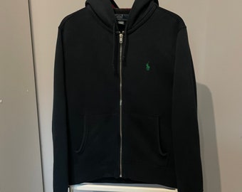 Polo Ralph Lauren schwarzer Kapuzenpullover mit Reißverschluss, Strickpullover, Kapuzenpullover, Y2K-Streetwear-Jacke aus Fleece