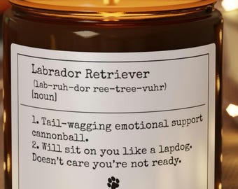 Vela para Labrador Retriever | Presente Divertido para Mães e Pais de Labrador | Vela de Soja para Amantes de Cães | Presente Exclusivo para Donos de Labrador | Vela em Pote Âmbar | Pai de Cachorro