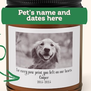 Custom Pet Memorial Candle, Personalized Dog or Cat Loss Gift, In Memory Candle with Name and Dates, Pet Remembrance Gift for Dog Mom Dad