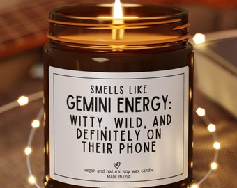 Funny Gemini Candle, Witty and Wild Zodiac Gift, Sassy Astrology Decor for Gemini Women or Men, Sarcastic Birthday or Christmas Gift for Her