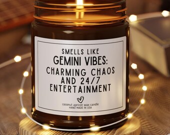 Smells Like Gemini Vibes: Charming Chaos and 24/7 Entertainment Candle, Astrology Gift for Gemini Roommate, Bestie, Sister, Zodiac Lover