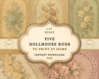 1:12 Scale Dollhouse Rugs, Shabby Chic Floral Miniatures (Digital Download)