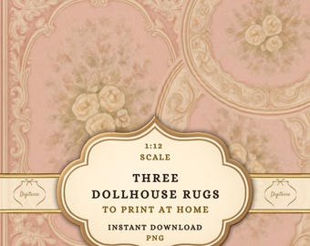 Pink Floral Rugs for 1:12 Scale Dollhouse, Shabby Chic Miniature Decor (Digital Download)