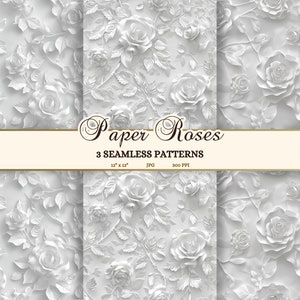 Seamless Patterns Wedding Download, Floral Embossed Paper Texture JPG, White Wedding Roses Background, Wedding Junk Journal Printable Paper