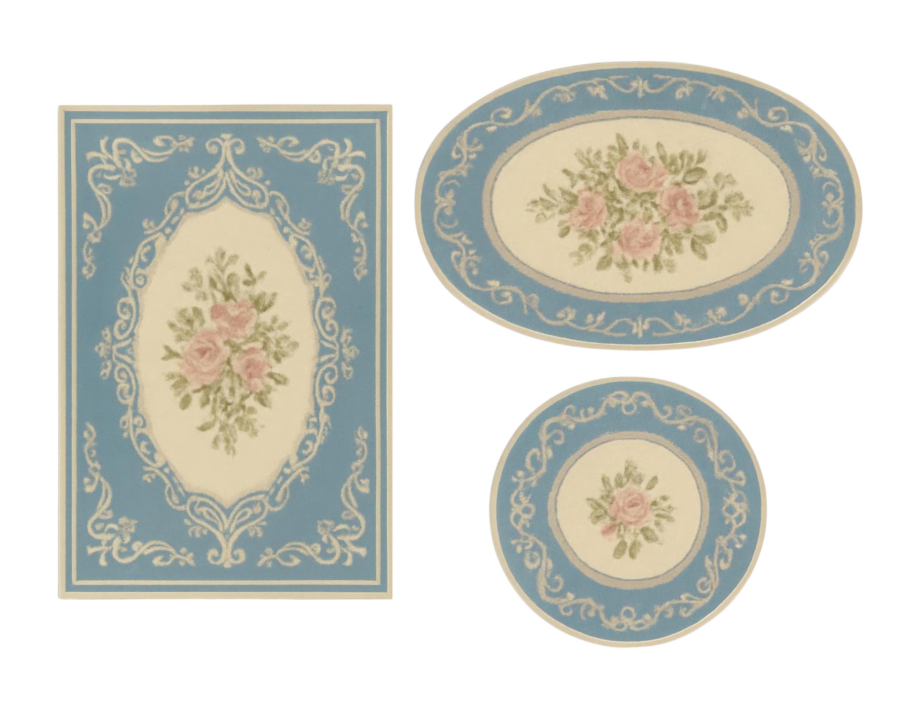 Printable Blue Rug Printable Victorian Dollhouse Rugs, Powder Blue Floral Miniature Decor ...